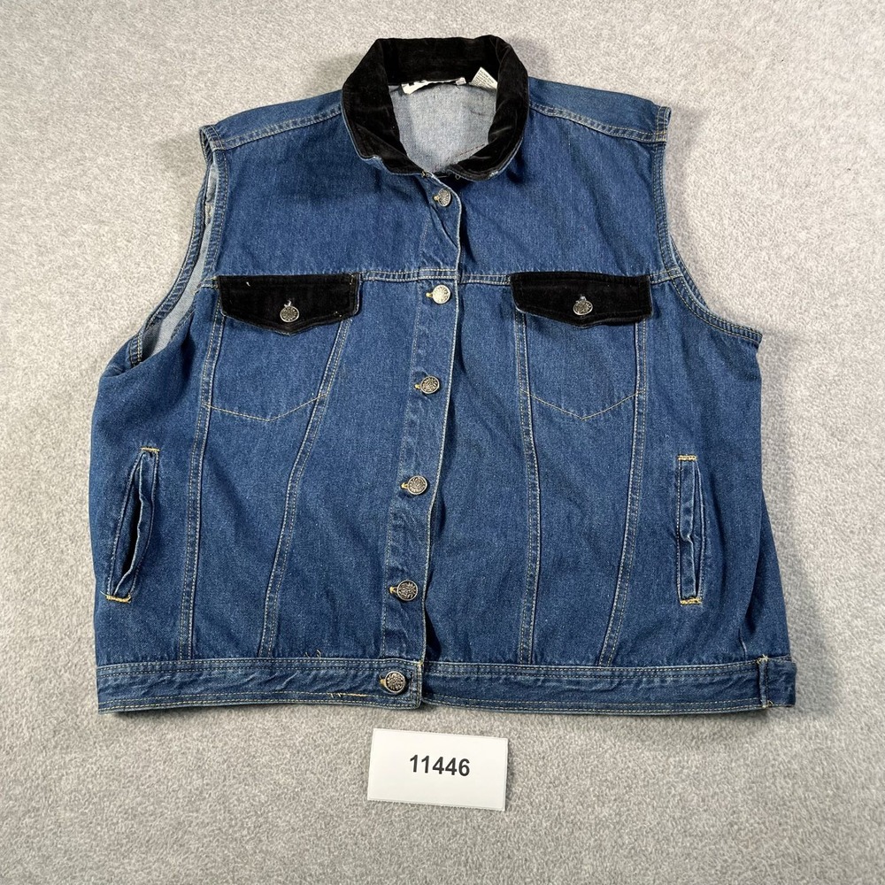 KZK Denim Vest Large Medium Blue Cotton Corduroy Collar Button Front Sleeveless